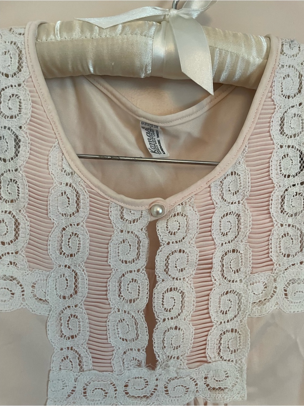 Sleeveless Pink Lace-Trim Nylon Babydoll Tank Top Size L